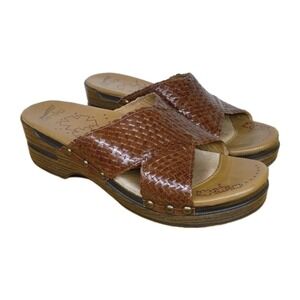 Dansko Mila Woven Brown Vegan Leather Clog Sandals Slides Womens EU 38 US 7.5-8